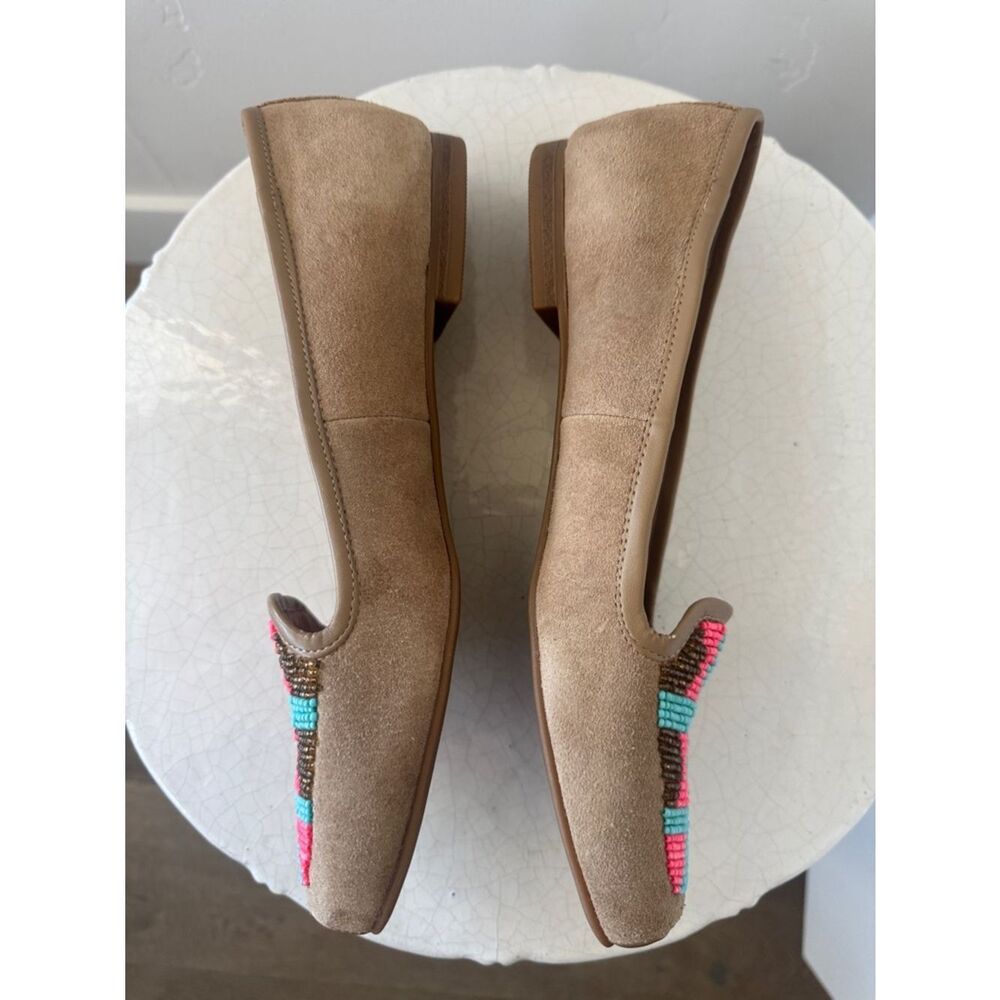 Dolce Vita Tan Suede Southwestern Beaded Turquoise Coral Colorful Loafers Size 9 - Picture 5 of 12